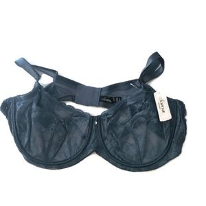 Full Coverage Blue Lace Bra 44DD Unlined Underwire